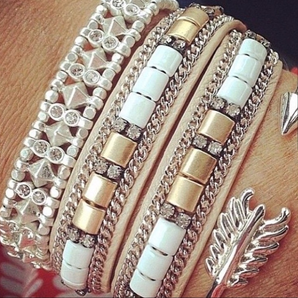 Stella & Dot Cady Beige Leather Wrap Bracelet - Picture 3 of 7